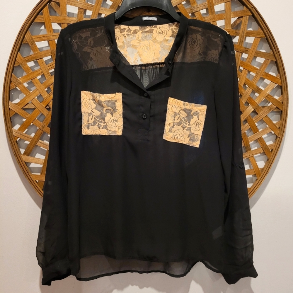 Charlotte Russe Black and tan sheer top, women's S